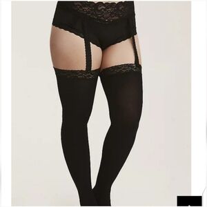 🆕️ PLUS SIZE BLACK THIGH-HIGH FAUX GARTERED STOCKINGS